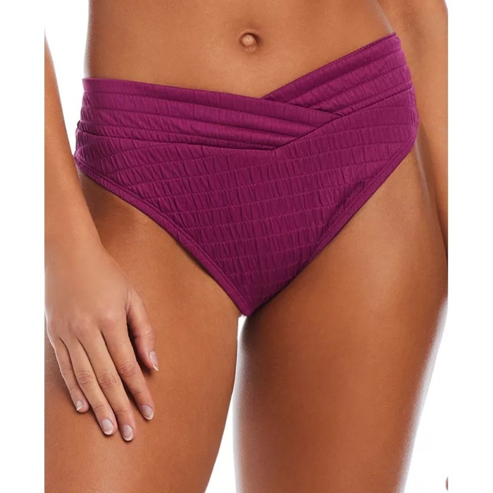 Bar III Womens Small Pucker Up V-Waist High-Leg Bikini Bottoms in Plumberry 2217
